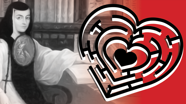 Image of Sor Juana and a heart that looks like a maze