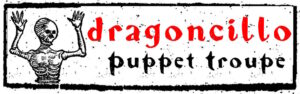 Dragoncillo Puppet Troupe logo with dancing skeleton