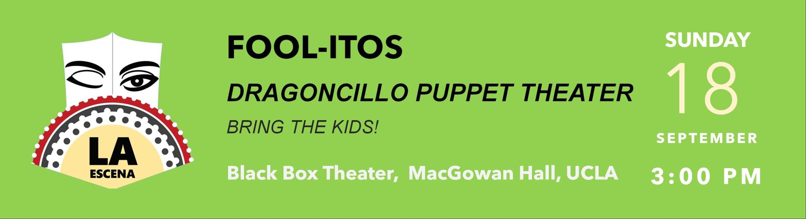 Banner with the title "Fool-itos: Dragoncillo Puppet Theater"