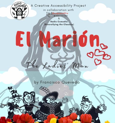 Click here to listen to El marión (The Ladies’ Man) logo with shadow puppets and a blue cloudy sky