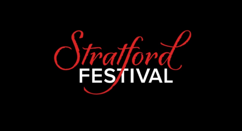 A black with background with the words "Stratford Festival" in red and white