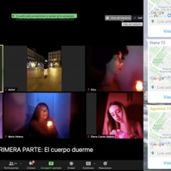 Screenshot of a zoom meeting with four people and two of them are holding candles
