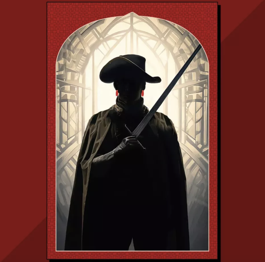 silhouette of a person in front of red background